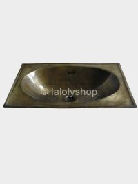 Vasque en cuivre patiné bronze marocaine ovale, plage rectangle 50 x 35 cm - à encastrer
