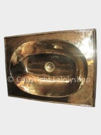 Vasque en cuivre doré marocaine ovale, plage rectangle 50 x 35 cm - à encastrer