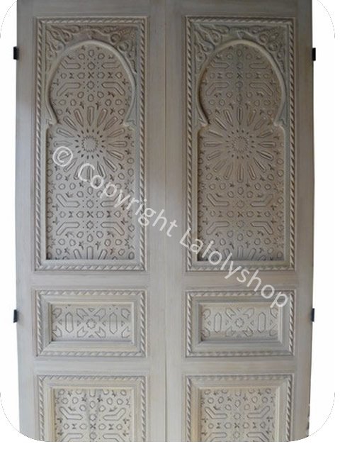 Porte marocaine en bois sculpté, modèle Safi, 220 x 100 cm