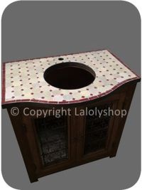 Meuble de salle de bain en bois, fer forgé et zelliges, modèle Hammam, pour vasque ronde à encastrer