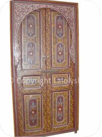 Porte marocaine en bois peint et décoré (zouaq), modèle Casa, 200 x 100 cm