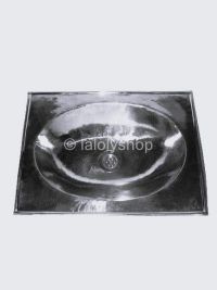 Vasque en maillechort argenté marocaine ovale, plage rectangle 50 x 35 cm - à encastrer