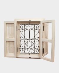 Fenêtre marocaine sculptée bois fer forgé Jemaa 80 x 60 cm