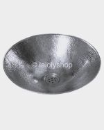 Lavabo rond a poser metal argente, martelage dense, diametre 40 cm